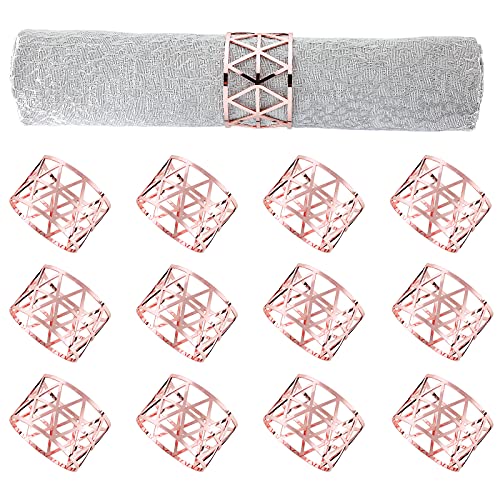 12 STÜCKE Silber Serviettenringe Set Serviettenhalter Metall Serviettenring für Esstisch Dekor Bauernhaus Serviettenring für Hochzeit Geburtstagsfeier Familie sammeln Tischdekoration (Roségold) von RUMIA