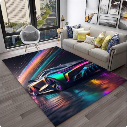 RUMIC Rennwagen Sportwagen Teppich Teppich Für Zuhause Wohnzimmer Schlafzimmer Spielzimmer Sofa Fußmatte, Kinderbereich Teppich rutschfeste Bodenmatte 140X200Cm von RUMIC