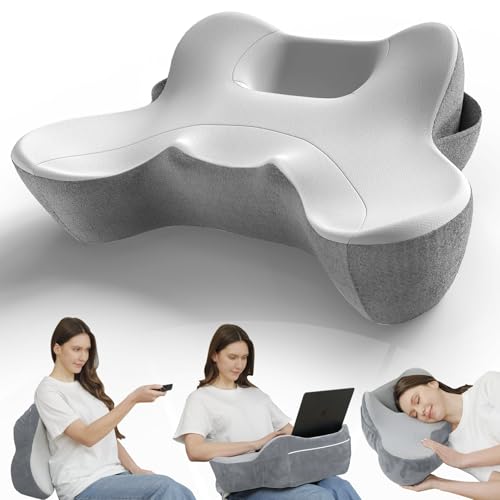 RUMMY Memory-Schaum Lesekissen mit Seitentaschen - Ergonomische Sitzauflage für Homeoffice, Schreiben & Entspannung in Bett/Couch - Abnehmbarer waschbarer Bezug (Grau) von RUMMY