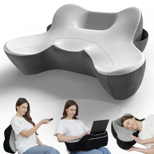 RUMMY Memory-Schaum Lesekissen mit Seitentaschen - Ergonomische Sitzauflage für Homeoffice, Schreiben & Entspannung in Bett/Couch - Abnehmbarer waschbarer Bezug (Schwarz) von RUMMY