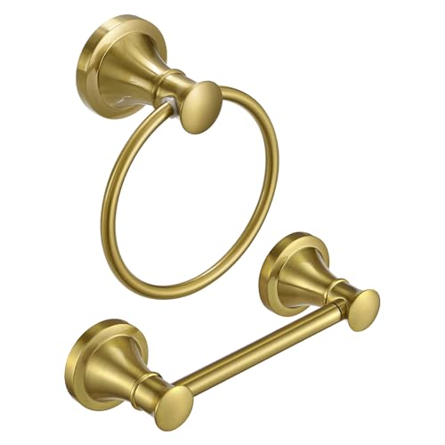 RUMOSE Toilettenpapierhalter und Handtuchring, gebürstetes Gold, Wandhalterung, Badezimmer-Hardware-Zubehör, flexibel, schwenkbar, Toilettenpapierrollenhalter und Handtuchaufhänger, Edelstahl, 2 Stück RUMOSE Toilettenpapierhalter und Handtuchring, gebürstetes Gold, Wandhalterung, Badezimmer-Hardware-Zubehör, flexibel, schwenkbar, Toilettenpapierrollenhalter und Handtuchaufhänger, Edelstahl, 2 Stück von RUMOSE