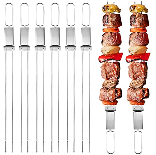 Schaschlikspieße Edelstahl, 33CM (6 Stück) – Zweizinkige BBQ -Flachspieße Schaschlikspieße, Extra Breit: 5 mm und Extra Stark 2 mm Dicke, Grillspieße Edelstahl Kebab Spieße, Grill Zubehör von Dailyart