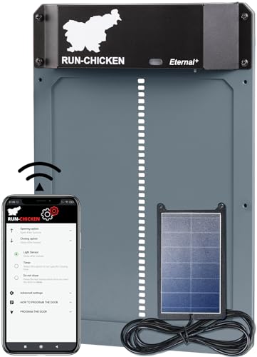 Run-Chicken Tür (grau) Solar Hühnerstall Tür, batteriebetriebene automatische Hühnerstalltür, programmierbare elektrische Hühnertür mit Timer, Lichtsensor, solarbetrieben, Eternal+ E50… von RUN-CHICKEN