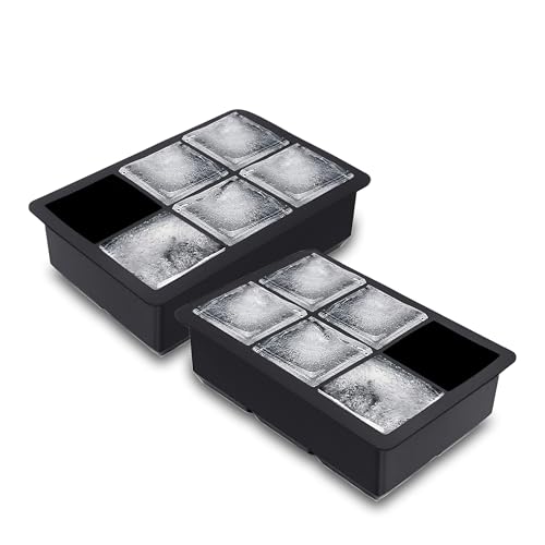 Eiswürfelform Silikon 2 Pack, Eiswürfelform Große Leicht zu Entfernen Eiswürfel, Große Eiswürfelschale für Gefrierschrank, 6-Gitter Große Eiswürfelform für Cocktail und Whiskey, BPA frei von RUN HELIX