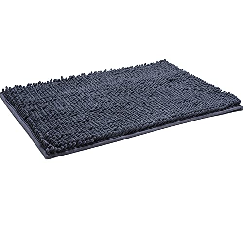 RUN HELIX Badematte rutschfeste, Weiche Chenille Badezimmerteppich, 50 x 80 cm Badteppich, Konturenmatte, Waschbar Bedteppich für Dusche, Dunkelgrau von RUN HELIX