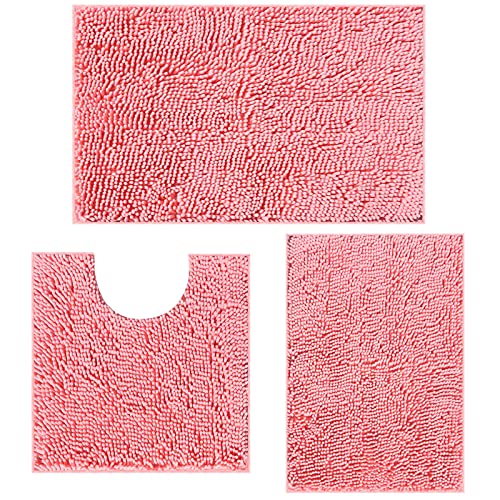 Badezimmerteppich Set 3 Stück, Badematten-Set für das Badezimmer, Badteppich rutschfest Waschbar Badematten & Badteppiche, Badezimmer Anzug für Dusche, Badewannen, WC Deko (Rosa) von RUN HELIX