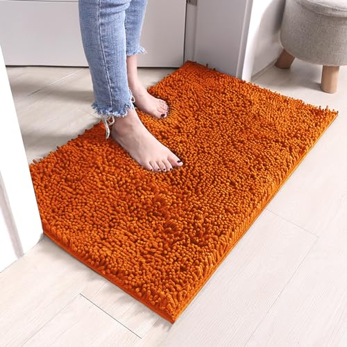 RUN HELIX Orange Chenille Badematte rutschfest Anti-Schimmel, Badematte 40x60 cm, zotteliger Badteppich, saugfähige Badematten für das Badezimmer, Flauschige Badematten (40 x 60 cm, Orangefarbene) von RUN HELIX