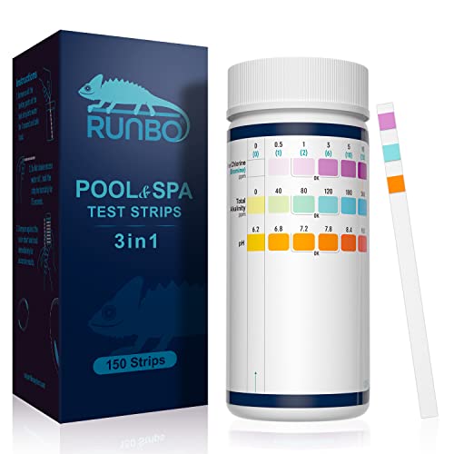 RUNBO 3-in-1 Pool-Teststreifen für Spa, 150 Stäbchen, Teststreifen, Wassertest-Set, genauer chemischer Tester für freies Chlor, Brom, Alkalinität, pH von RUNBO