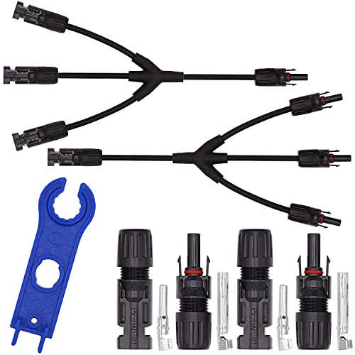 RUNCCI-YUN 1 Paar Solarpanel Stecker Y Stecker(1 Bis 3), 2 Paar Männlich/Weiblich Solarpanel Kabelstecker,Solar Panel Kabel Anschlüsse Stecker,Photovoltaik Steckverbinder mit Schraubenschlüssel von RUNCCI-YUN