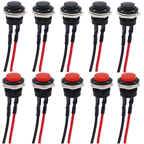 RUNCCI-YUN 10 Momentary Ein/Aus-Taster Horn Schalter für Auto Auto Rund DruckTaster AC 125 V 6A AC 250V 3A((Black 5 Pieces Red 5Pieces)(mit Draht) von RUNCCI-YUN