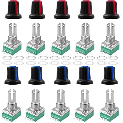 RUNCCI-YUN 10 Sätze RK097N B10K Rändelwelle 3 Klemmen potentiometer,Variable Widerstände, mit Kunststoffknöpfen von RUNCCI-YUN