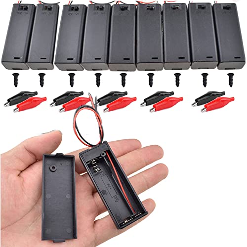 RUNCCI-YUN 10 Stück 1×1.5V Akkuhalter AA,AA Kunststoff Batteriehalter,1.5V Batteriehalter mit EIN/AUS Schalter und 10 Stücke Krokodilklemmen von RUNCCI-YUN