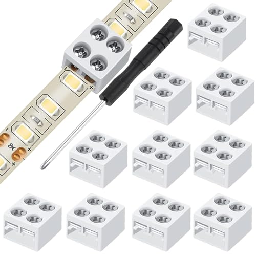 RUNCCI-YUN 10 Stücke 2 polig 10mm 12V LED Streifen Verbinder zu LED Streifen Verbinder,Weiß,mit Schraubendreher von RUNCCI-YUN