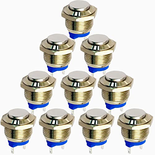 RUNCCI-YUN 10 Stücke 3V/12V/24V/36/48/110V/220V 16mm Momentan Metall Druckschalter Drucktaster Edelstahl Taste Hupenknopf Türklingel für Pkw, Lkw, Schiffen, Zündsystemen, Türklingeln(Hervorstehend) von RUNCCI-YUN