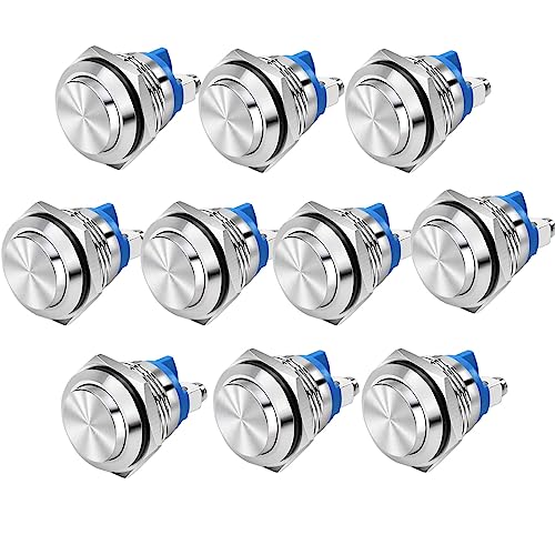 RUNCCI-YUN 10 Stücke 3V-12V-220V 16mm Momentan Metall Druckschalter SchraubklemmenDrucktaster Edelstahl Hupenknopf Türklingel für Pkw,Lkw, Schiffen, Türklingeln,Zündsystemen (Hervorstehend) von RUNCCI-YUN