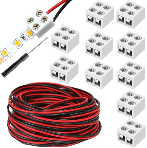 RUNCCI-YUN 10 Stücke LED Streifen Verbinder 2 polig 8mm,mit 16.4FT 22AWG Kabel,Screw Terminal Block 2 polig 8mm Verbinder mit Schraubendreher Für 5-24 V LED-Streifenbeleuchtung von RUNCCI-YUN