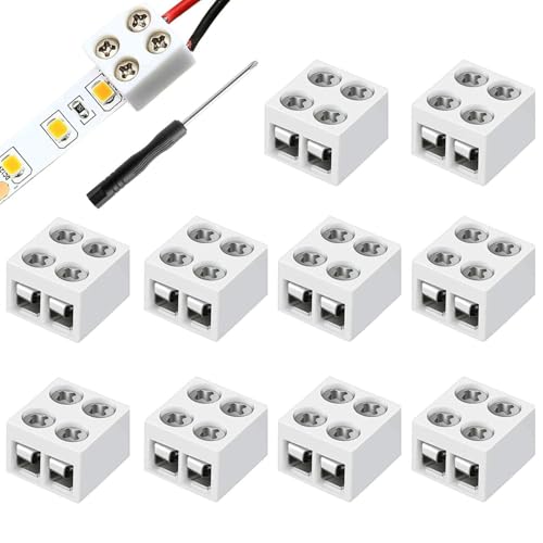 RUNCCI-YUN 10 Stücke LED Streifen Verbinder 2 polig 8mm 12V,Lötfrei Screw Terminal Block 2 polig 8mm Verbinder Weiß mit Schraubendreher für einfarbige 12V und 24V LED Streifen von RUNCCI-YUN