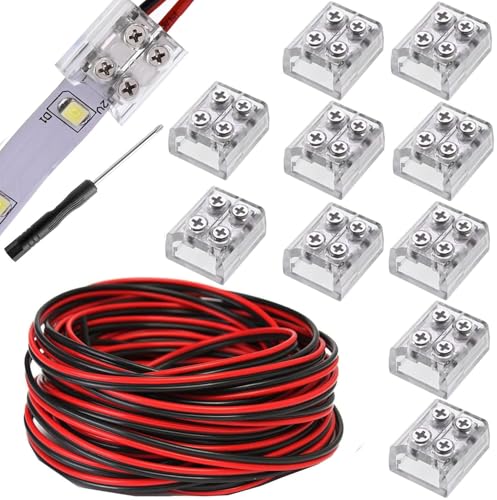 RUNCCI-YUN 10 Stücke LED Streifen Verbinder 2 polig 8mm transparentes,mit 32.81FT 22AWG Kabel,Screw Terminal Block 2 polig 8mm Verbinder mit Schraubendreher für einfarbige 12V und 24V LED Streifen RUNCCI-YUN 10 Stücke LED Streifen Verbinder 2 polig 8mm transparentes,mit 32.81FT 22AWG Kabel,Screw Terminal Block 2 polig 8mm Verbinder mit Schraubendreher für einfarbige 12V und 24V LED Streifen von RUNCCI-YUN