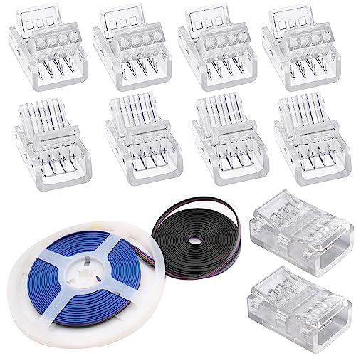 RUNCCI-YUN 10 m 22 AWG 4-Pin LED Strip Extension Cable DC 12V-24V Connection Cable+10 Pack 4-pin 10mm LED Strip Connector for SMD 3528 2835 5050 5630 Plain LED strip & other DC 12 V 24 V LED lighting von RUNCCI-YUN
