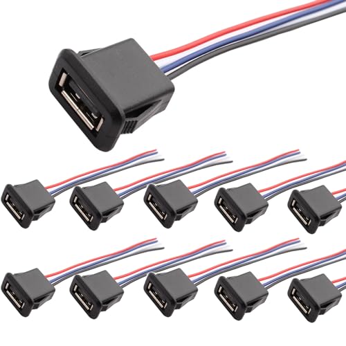 RUNCCI-YUN 10PCS USB-A buchse einbau,4 Draht 4-polige micro USB-A buchse löten mit Schnappnut-Schnalle von RUNCCI-YUN