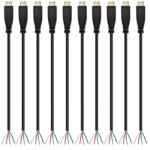 RUNCCI-YUN 10PCS USB C Stecker Kabel,USB C stecker löten 28AWG 5V 2A 4-Draht USB C Verlängerungskabel für installierte USB C-Geräte oder Ersatz-Reparatur-DIY-Kabel von RUNCCI-YUN