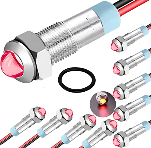 RUNCCI-YUN 10Pcs 12V-24V 6 mm 1/4" DC LED Metall Anzeigelampe wasserdichte Signallampe (Rot) von RUNCCI-YUN