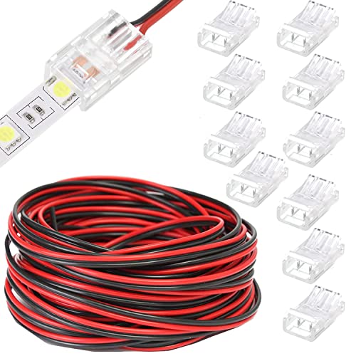 RUNCCI-YUN 10Pcs LED Strip Stecker,2 Polig 10mm LED Lückenlose Stecker+20m 2 Pin LED Streifen Verlängerungskabel LED Strip Anschlusskabel LED Verbinder, 12v-24V Kabel, für SMD 3528 2835 5050 5630 von RUNCCI-YUN