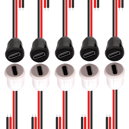RUNCCI-YUN 10Pcs USB-C buchse 2-Draht einbau Typ-C-Buchse,2-poliger USB einbaubuchse USB-C-Buchse für Panelmontage-mit Schnappnut-Schnalle 3A Schnelllade-Typ-C-Buchse Schwarz und weiß von RUNCCI-YUN