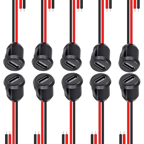 RUNCCI-YUN 10Pcs USB-C buchse 2-Draht einbau Typ-C-Buchse,2-poliger USB einbaubuchse USB-C-Buchse für Panelmontage-mit Schnappnut-Schnalle 3A Schnelllade-Typ-C-Buchse von RUNCCI-YUN