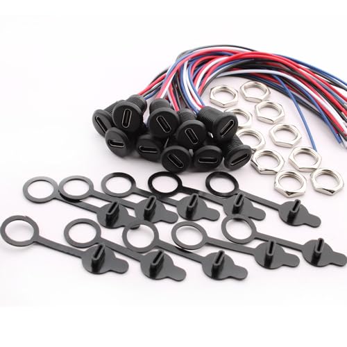 RUNCCI-YUN 10Pcs Wasserdichte USB-C-Buchse 4 Pin 4-Draht Einbau Typ-C für Panelmontage - 3A Schnelllade-Buchse Mit USB-C-Pigtail-Kabel auf 4 Pin (Runden) von RUNCCI-YUN