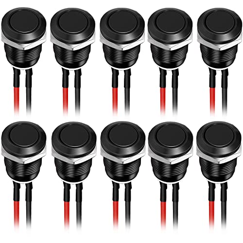 RUNCCI-YUN 10pcs 12mm Taster Wasserdicht,Metall Drucktastenschalter ，Edelstahl,12V Momentanen Druckschalter, für hupen, Klingel,Auto Runde Mini Drücken Taster (Flachkopf) Schwarz von RUNCCI-YUN