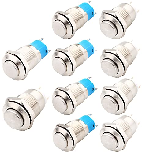 RUNCCI-YUN 10pcs wasserdichte Drucktaster Verriegelung, 12mm Metall Drucktastenschalter ，Edelstahl,12V Momentanen Druckschalter, für hupen, Klingel,Auto Runde Mini Drücken Taster (Hervorstehend) von RUNCCI-YUN