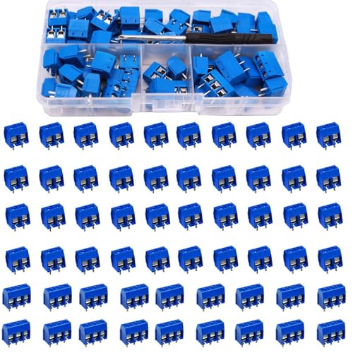 RUNCCI-YUN 110 Stücke 5mm 2 Pin / 3 Pin PCB Mount Screw Terminal Block Schraubklemme Steckverbinder, für Arduino (Blau2 Pin-90, 3 Pin-20) von RUNCCI-YUN