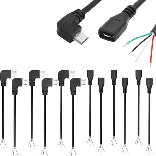 RUNCCI-YUN 12 Pieces Micro USB Pigtail Kabel 5V / 2A USB 2.0 Power blankes Kabel Pigtail 28 AWG USB 2.0 Plug 90 Degree 4-Pin löten 5V Data Line for USB Devices Repair DIY Cable (30 cm) von RUNCCI-YUN