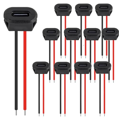 RUNCCI-YUN 12 Stücke USB C Buchse 5V 3A 2 Polige mit Schnappnut Schnalle, 2-Draht USB C löten einbaubuchse mit PD Funktion,100mm 24 AWG Drähten, Schwarz RUNCCI-YUN 12 Stücke USB C Buchse 5V 3A 2 Polige mit Schnappnut Schnalle, 2-Draht USB C löten einbaubuchse mit PD Funktion,100mm 24 AWG Drähten, Schwarz von RUNCCI-YUN