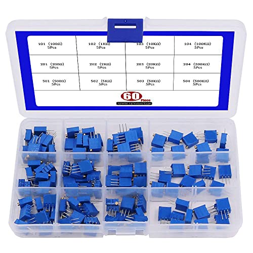 RUNCCI-YUN 12 Werte 60 Stück 3296W Trimmer Potentiometer Kit,drehpotentiometer Variable Widerstand Hoch Präzisions Widerstände （100Ω 1kΩ 10kΩ 100kΩ 200Ω 2kΩ 20kΩ 200kΩ 500Ω 5kΩ 50kΩ 500kΩ） von RUNCCI-YUN