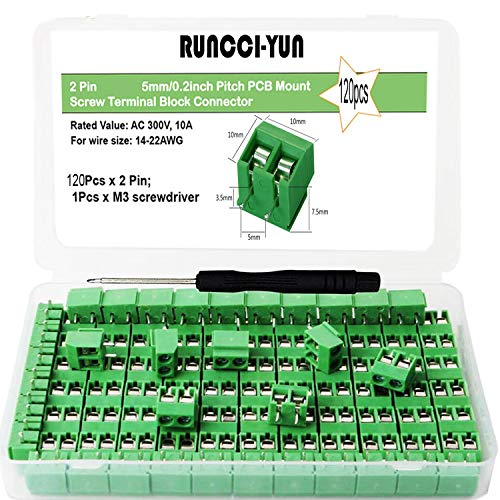 RUNCCI-YUN 120 Pcs 5mm 2 Pin PCB Mount Screw Terminal Block, Schraubklemme Steckverbinder, für Arduino (2 Pin-120pcs) von RUNCCI-YUN