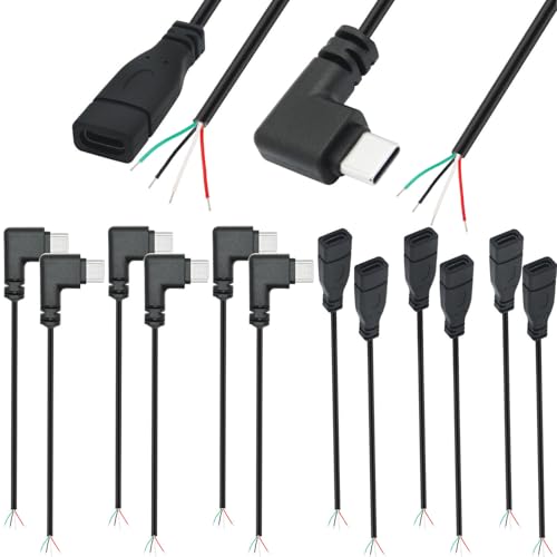 RUNCCI-YUN 12PCS USB C Pigtail Kabel 5V / 2A 90 Degree USB C Power blankes Kabel Pigtail 28 AWG USB C Plug Socket 4-Pin löten 5V Data Line for USB Devices Repair DIY Cable (30 cm) von RUNCCI-YUN