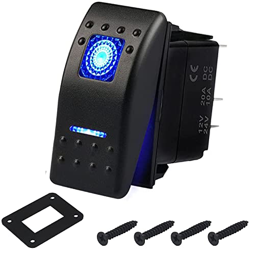 RUNCCI-YUN 12V-24V KFZ schalter,schalter 12v wasserdicht,wippschalter 12v Auto Kippschalte mit Installieren panel LED Licht +DIY Aufkleberetiketten für Auto RV Marine Boot Wohnmobil (Blau) von RUNCCI-YUN