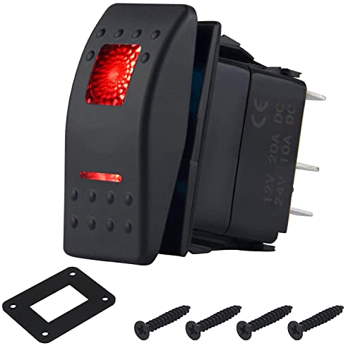 RUNCCI-YUN 12V-24V KFZ schalter,schalter 12v wasserdicht,wippschalter 12v Auto Kippschalte mit Installieren panel LED Licht +DIY Aufkleberetiketten für Auto RV Marine Boot Wohnmobil (Red) von RUNCCI-YUN
