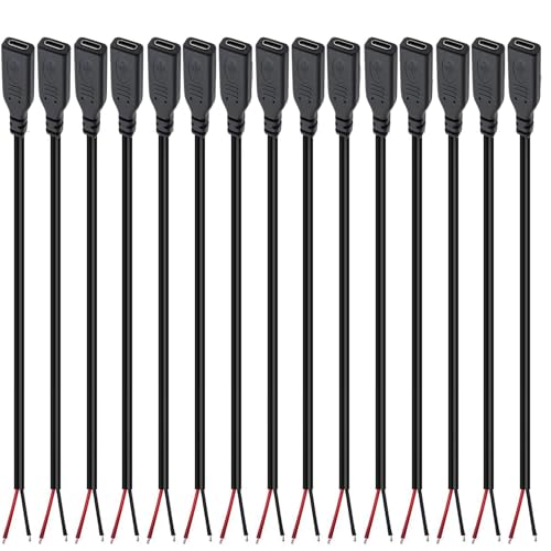 RUNCCI-YUN 15 PCS USB C Buchse Kabel,USB C Buchse löten 22AWG 5V 3A 2-Draht USB C Verlängerungskabel für Arduino, LED-Streifen RUNCCI-YUN 15 PCS USB C Buchse Kabel,USB C Buchse löten 22AWG 5V 3A 2-Draht USB C Verlängerungskabel für Arduino, LED-Streifen von RUNCCI-YUN