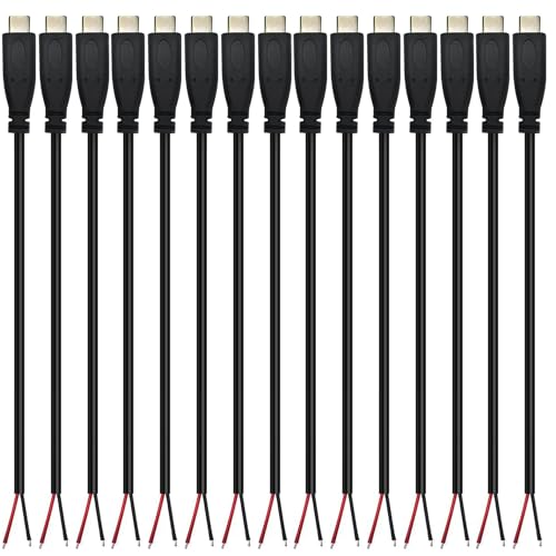 RUNCCI-YUN 15 PCS USB C Stecker Kabel,USB C stecker löten 22AWG 5V 3A 2-Draht USB C Verlängerungskabel für Arduino, LED-Streifen RUNCCI-YUN 15 PCS USB C Stecker Kabel,USB C stecker löten 22AWG 5V 3A 2-Draht USB C Verlängerungskabel für Arduino, LED-Streifen von RUNCCI-YUN