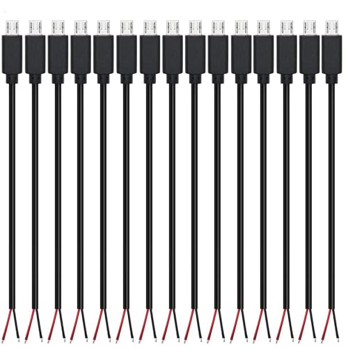 RUNCCI-YUN 15 Stück Micro USB Pigtail Kabel,Micro USB Stecker auf 2-poligen blankes Kabel,22AWG 3A USB Stecker,2-adriges USB Verlängerungskabel,USB Stecker löten,mit offenem Ende für Heimwerker 30cm RUNCCI-YUN 15 Stück Micro USB Pigtail Kabel,Micro USB Stecker auf 2-poligen blankes Kabel,22AWG 3A USB Stecker,2-adriges USB Verlängerungskabel,USB Stecker löten,mit offenem Ende für Heimwerker 30cm von RUNCCI-YUN