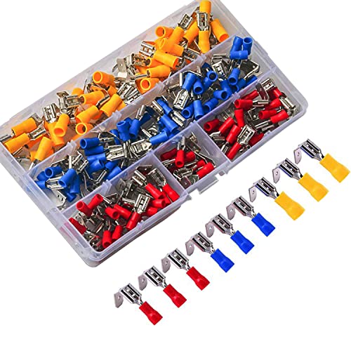 RUNCCI-YUN 150pcs Kabelschuhe,Halbisoliert Huckepack Splice Spade Elektrische Draht Crimpverbinder Steckverbinder,Flachsteckhülsen Abzweigverbinder Flachstecker Verteiler (Rot/Gelb/Blau) von RUNCCI-YUN