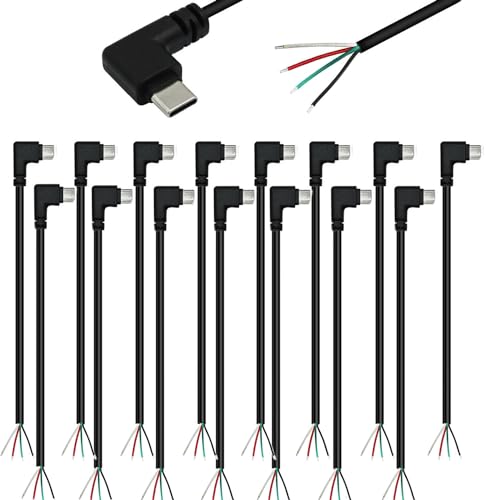 RUNCCI-YUN 15PCS USB C Stecker Kabel, 90 Grad,USB C stecker löten 28AWG 5 V/3 A 4-Draht USB C Verlängerungskabel für installierte USB-C-Geräte oder Ersatz-Reparatur-DIY-Kabel25cm/9.84in von RUNCCI-YUN