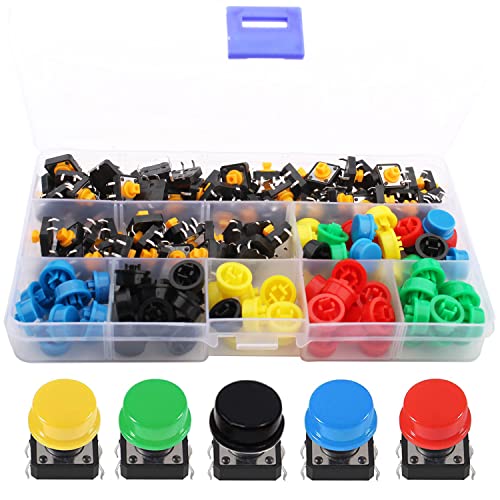 RUNCCI-YUN 160 Stück Momentary Tactile Push Button, 12 x 12 x 7,3 mm, Micro Momentary Drucktastenschalter, 4 Pin Mikroschalter, oberflächenmontierte Schaltplatte, mit Kappe für Arduino RUNCCI-YUN 160 Stück Momentary Tactile Push Button, 12 x 12 x 7,3 mm, Micro Momentary Drucktastenschalter, 4 Pin Mikroschalter, oberflächenmontierte Schaltplatte, mit Kappe für Arduino von RUNCCI-YUN