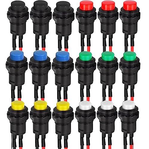 RUNCCI-YUN 18pcs Rund Mini Drucktaster 12mm,Momentary Druckknopfschalter,Mini Push Button Schalter,AC 250V/1.5A 125V/3A für Arduino DIY, Autotrompete, PC, Tischlampe, Haustürklingel von RUNCCI-YUN