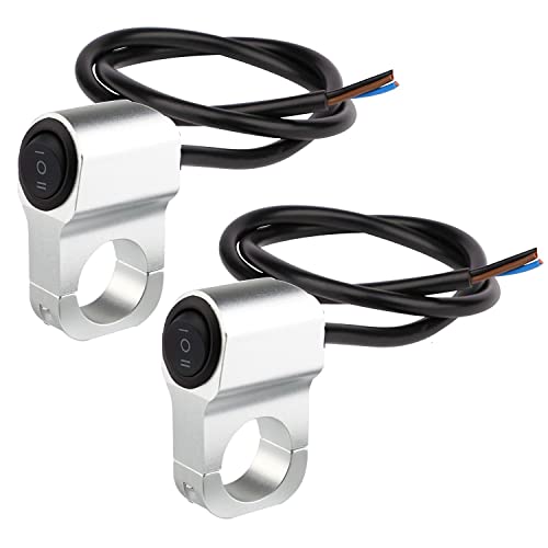 RUNCCI-YUN 2 Stück 12V Motorrad Lenkerschalter,Universal ATV Lenker Lichtschalter 12V 22mm (7/8") Lenker ON-OFF-ON Knopfschalter Scheinwerfer Gefahr Bremse Nebelscheinwerfer Schalter (Silber) von RUNCCI-YUN