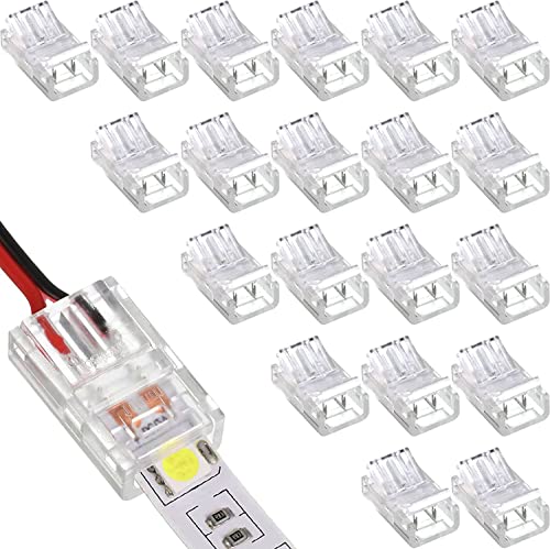 RUNCCI-YUN 20 Stück LED Strip Connector 2 polig 8mm, LED lötfrei Streifenverbinder,2Pin Verbindungskabel Verbinder, für SMD 5050/3528 Einfarbige LED Streifen Stripes 5V 12V 24V(transparent) von RUNCCI-YUN