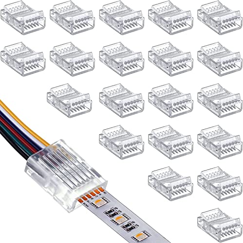 RUNCCI-YUN 20 Stück LED Strip Connector 6 polig 12mm, LED lötfrei Streifenverbinder,6Pin Verbindungskabel Verbinder, für 12mm RGB-WW- oder RGB+CCT-LED 5V 12V 24V(transparent) von RUNCCI-YUN